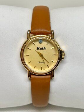 Ruth women’s gold tone watch 25mm quartz analog brown leather band running